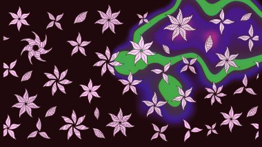 Robot resim. Raster illüstrasyonu. Şirin çiçek elementleri. Kahverengi renkte çiçekler.