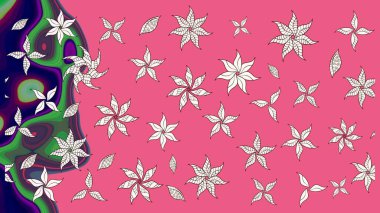 Renkli Bahar Teması eskiz kalıbı. Pembe renkli çiçekler. Düz Çiçek Elementleri Tasarımı. Sevimli çiçek raster deseni.