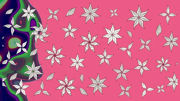 Renkli Bahar Teması eskiz kalıbı. Pembe renkli çiçekler. Düz Çiçek Elementleri Tasarımı. Sevimli çiçek raster deseni.