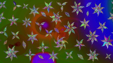 Parlak çiçekli kolaj çiçekleri yeşildir. Çiçek tasarımı için inanılmaz bir kolaj cenneti tarzı. Çiçekli zambaklar eskiz arka planı.