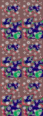 Kahverengi renkte çok kahverengi, zarif küçük çiçekler ve komik böcekler, raster desen, illüstrasyon.