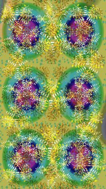 Kar taneleri koleksiyonu. Raster illüstrasyonu. Güzel bir kış süsü. Raster yeşili, mavi ve sarı kar tanelerinden izole edilmiş..