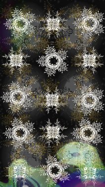 Düşen Noel stili kar taneleri. İllüzyon. Kar taneleri, kar yağışı. Güzel raster grisi, siyah ve nötr kar taneleri renkli bir arkaplanda izole edilmiş..