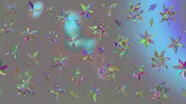 Renkli Yaz Temalı eskiz kalıbı. Düz Çiçek Elementleri Tasarımı. Raster illüstrasyonundaki çiçek desenli çizim. Gri renkli çiçekler.