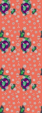 Renkli Yaz Temalı eskiz kalıbı. Raster Illustrasyon 'daki Çiçek Deseni' nin son moda çizimi. Düz Çiçek Elementleri Tasarımı. Turuncu renkte çiçekler.