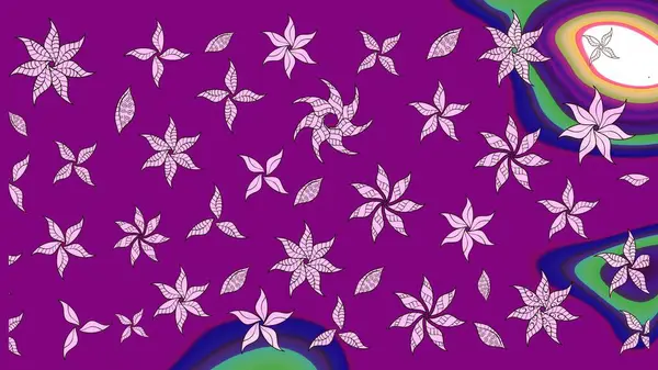 3D çiçekler, eskiz. Raster illüstrasyonu. Mor renklerde.