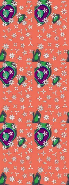 Renkli Yaz Temalı eskiz kalıbı. Raster Illustrasyon 'daki Çiçek Deseni' nin son moda çizimi. Düz Çiçek Elementleri Tasarımı. Turuncu renkte çiçekler.