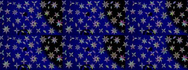 Modern çiçek arkaplanı. Parlak renkli çiçekleri ve mavi yaprakları olan harika bir çiçek deseni. Halk tarzı. Moda baskıları için zarif bir şablon.