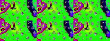 Yeşil renklerde. Raster illüstrasyonu. Güzel kumaş deseni. Raster illüstrasyonunda çiçek deseni çizimi.