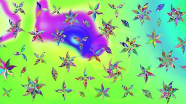 Renkli Yaz Temalı eskiz kalıbı. Güzel eskiz şekli. Güzel kumaş deseni. Yazdır. Raster çiçekli arka plan. Düz Çiçek Elementleri Tasarımı.