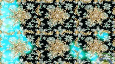 Kusursuz soyut bir arkaplan. Raster illüstrasyonu. Oriental raster klasik siyah ve altın desenli.