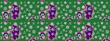 Çiçekli çizim şekli. Düz Çiçek Elementleri Tasarımı. Yeşil renkli çiçekler. Renkli Bahar Teması çizim şablonu.