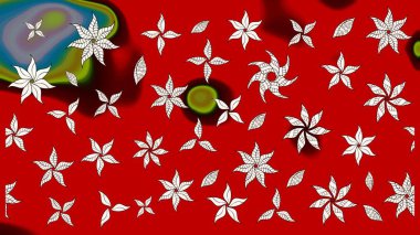 Kırmızı renkte etnik çiçeklerle süslenmiş zarif bir eskiz şekli. Asya Tekstil 'inde Raster Çiçek İllüstrasyonu.