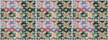 Düz Çiçek Elementleri Tasarımı. Renkli Yaz Temalı Kusursuz Arkaplan. Güzel kumaş deseni. Raster illüstrasyonunda trendsiz çiçek deseni.