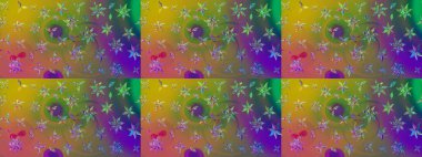 Şirin çiçek elementleri. Robot resim. Raster illüstrasyonu. Yeşil renkte çiçekler.