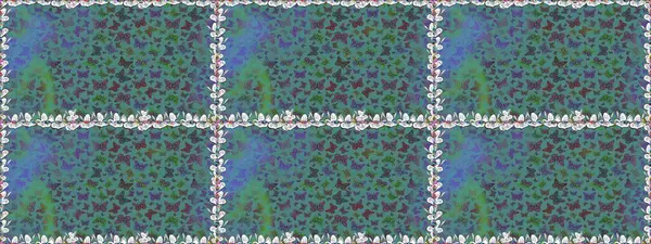 Raster illüstrasyonu. Mavi renkli illüstrasyon. Klasik tarzda hem de. Elin kusursuz deseni suluboya dokusuyla çizilmiş kelebekler..