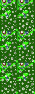 Raster illüstrasyonundaki çiçek desenli çizim. Yeşil renkte çiçekler.