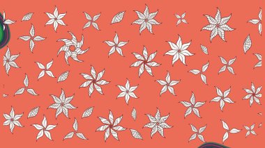 Raster illüstrasyonu. Turuncu renkli Asya tekstili. Çiçek desenini çiz.