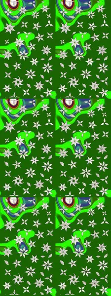 Raster illüstrasyonundaki çiçek desenli çizim. Yeşil renkte çiçekler.