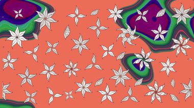 Çizim kalıbı. Hint süsü. Çiçek duvar kağıdı. Turuncu renklerde. Renkli süs kenarı. Raster illüstrasyonu.