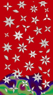 Kırmızı renkte güzel bir tekstil. Raster illüstrasyonu. Suluboya çiçekli çiçek deseni.