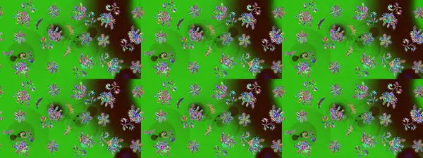 Renkli arka planda izole tatlı kar taneleri. Kar tanesi raster deseni. Yeşil ve kahverengi renkli kar taneleri. Raster illüstrasyonu.