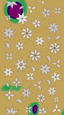 Raster illüstrasyonu. Çiçek ve yapraklı karalama şeklinde Raster çiçek deseni. Sarı renkte bahar çiçekleri..