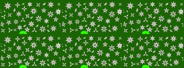 Yeşil renkli şirin çiçek deseni. Raster Modaya uygun kumaş deseni. Renkli Bahar Teması eskiz kalıbı. Düz Çiçek Elementleri Tasarımı.