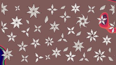 El çizimi. Raster illüstrasyonu. Çiçekli, yapraklı, çiçek desenli çizim..