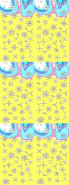 Renkli Bahar Teması eskiz kalıbı. Düz Çiçek Elementleri Tasarımı. Sarı renkli şirin çiçek desenleri. Raster Modaya uygun kumaş deseni.