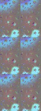 Raster Floral Illustration, Asyalı tekstil. Gri renkli etnik çiçeklerle zarif eskiz deseni.