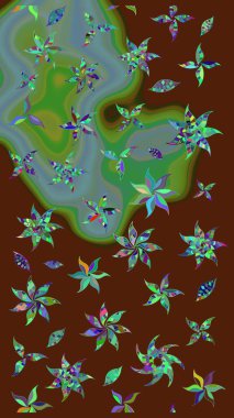 Kahverengi renkli çiçekler. El çizimi çiçekli soyut çizim kalıbı. Raster illüstrasyonu.