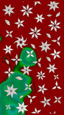 Vadinin çiçekleri kırmızı renklerde. Çiçekler. Soyut etnik raster çizim kalıbı.