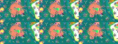 Düz Çiçek Elementleri Tasarımı. Çiçeksel fantezi tasarımı ve parlak bir arka plan çizimi. Renkli Bahar Teması çizim şablonu.