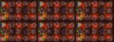 Raster düz çiçek çizim deseni. Hediye ambalaj kağıdı, tebrik kartları, posterler ve pankart tasarımı. Kahverengi, mor ve kırmızı renkte çiçekler.