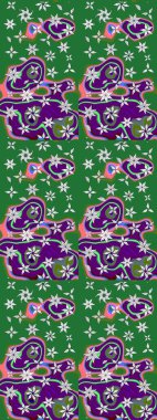 Parmak izi, kumaş, duvar kâğıdı, tekstil için raster dokusu. Nakış desenli çiçek deseni. Renkli grunge, yakut yeşil çiçeklerle soyut arkaplanı zenginleştirir.