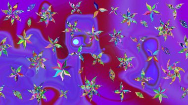 Elle çizilmiş çiçek desenli Raster çizimi. Tekstil, kumaş, ambalaj, hatıra defteri için hoş bir çiçek arkaplanı. Çocuksu tasarım. Menekşe arkaplanda.