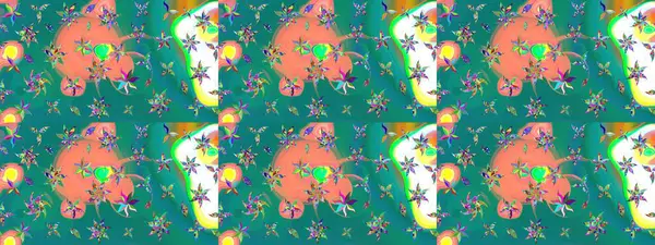 Düz Çiçek Elementleri Tasarımı. Çiçeksel fantezi tasarımı ve parlak bir arka plan çizimi. Renkli Bahar Teması çizim şablonu.