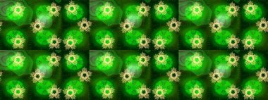 Asya tekstil tarzında. Sarı, mavi ve yeşil renkli çiçekler. Raster illüstrasyonu. Raster illüstrasyonu. Kusursuz çiçek deseni.