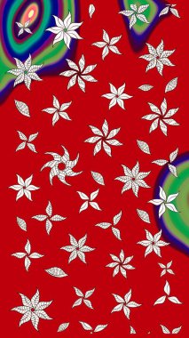 Soyut çiçek çizim kalıbı arka planı. Raster deseni. Raster illüstrasyonu. Kırmızı renklerde. Küçük çiçekte sevimli çiçek deseni var..