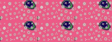 Raster Illustrasyon 'daki Çiçek Deseni' nin son moda çizimi. Güzel kumaş deseni. Renkli Yaz Temalı eskiz kalıbı. Düz Çiçek Elementleri Tasarımı.