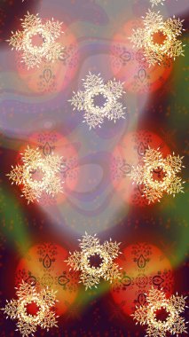 Raster illüstrasyonu. Renkli arka planda güzel kar taneleri. Raster kar taneleri deseni.