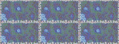 Mavi, nötr ve gri renkli bir resim. Tekstil, kumaş, baskı ve davetiye geçmişi. Kelebeklerle kusursuz desen. Raster..