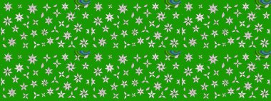 Parlak çiçekli yeşil renkler üzerine soyut çizim deseni. Çiçeksel elementlerle süslenmiş zarif raster dokusu. Küçük çiçekte şirin bir çiçek deseni var..