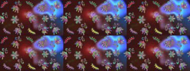 Çiçekli, kusursuz bir arkaplan. Düz Çiçek Elementleri Tasarımı. Çocuk stili. Renkli Bahar Teması Kusursuz Arkaplan.