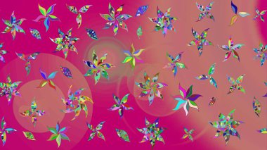 Renkli Bahar Teması eskiz kalıbı. Pembe renkli çiçekler. Düz Çiçek Elementleri Tasarımı. Raster illüstrasyonunda çiçek deseni çizimi.