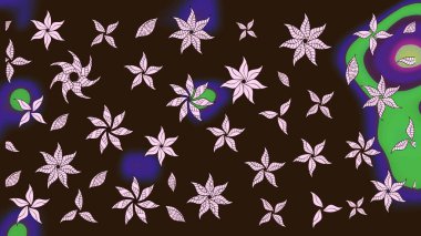 Raster illüstrasyonu. Çiçek desenli çizim. Kahverengi renkli Asyalı tekstil.