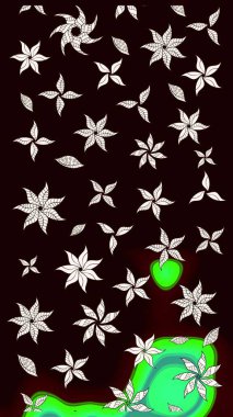 Raster illüstrasyonu. Siyah renkli Asya tekstili. Çiçek desenini çiz.