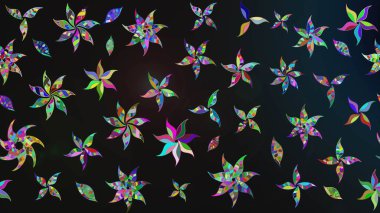 Raster Floral Illustration, Asyalı tekstil. Gri renkli etnik çiçeklerle zarif eskiz deseni.