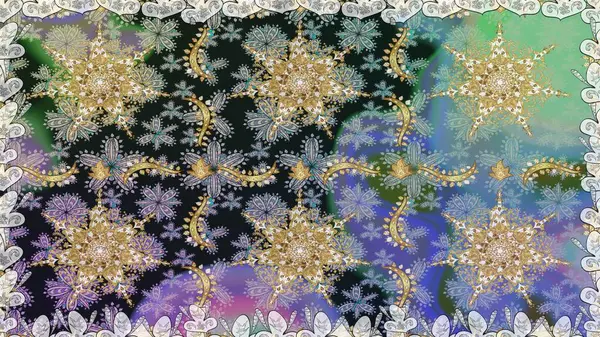 Şık bir grafik desen. Gri renklerdeki altın elementler. Duvar kâğıdı barok, İspanyol kumaşı. Kusursuz raster arka plan. Çiçek deseni.